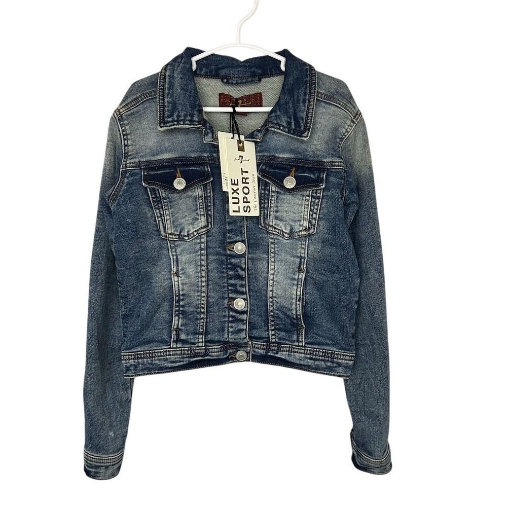 7 For All Mankind Girls Denim Jacket Blue Size M Button Front NWT